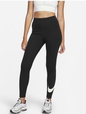 Nike Black High-Rise Leggings with White Swoosh